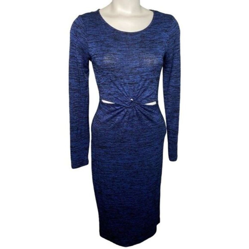XXI Dress Women's MEDIUM Blue Black Long Sleeve Cutout Scoop Neck Stretch Soft